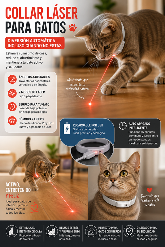 Collar Láser para Gatos – Diversión Automática y Sin Aburrimiento